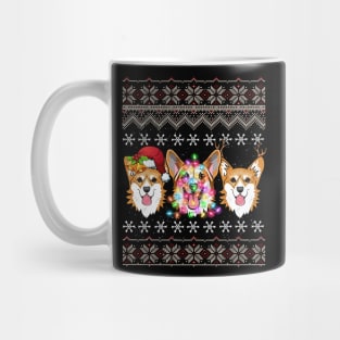 Funny Christmas Corgi Gift Costume Lights Santa Hat Three Dogs Mug